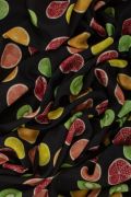 Tecido Challis de Viscose Doncella Preto Estampa Frutas