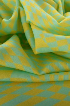 Tecido Viscose Estampa Doncella Grid Amarelo e Tiffany